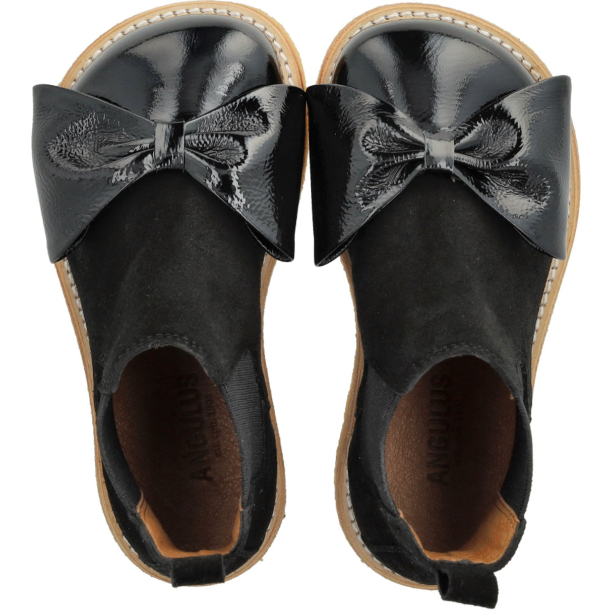 Angulus Svart/Svart Elastisk Chelsea Känga med Laxfärgad Nos och Rosett