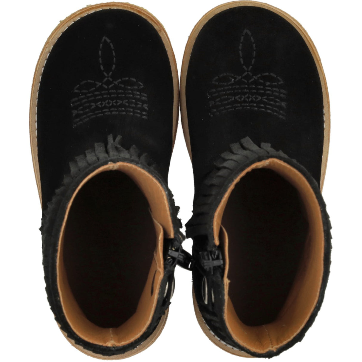 Angulus Black Fringed Cowboy Boot med Broderi