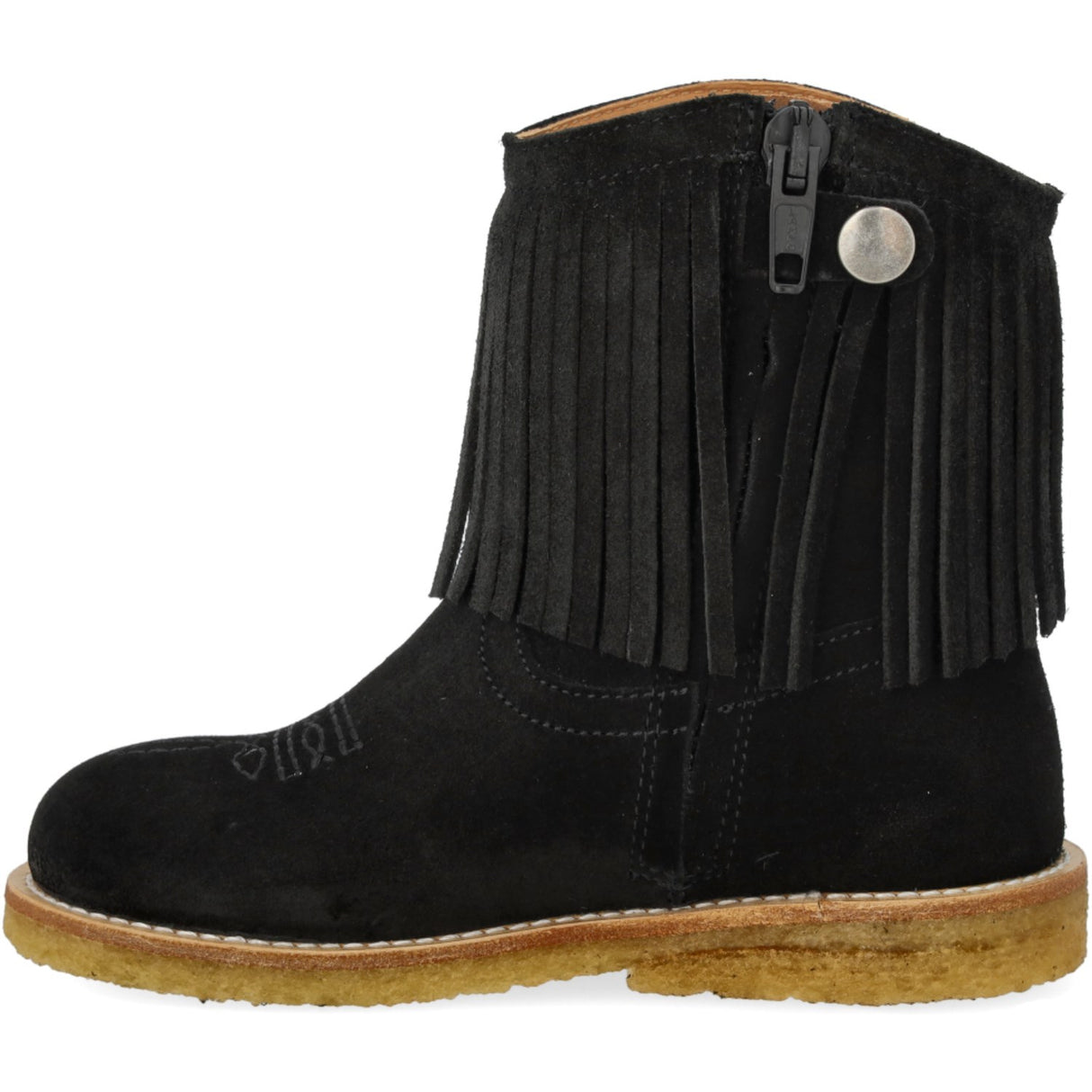 Angulus Black Fringed Cowboy Boot med Broderi