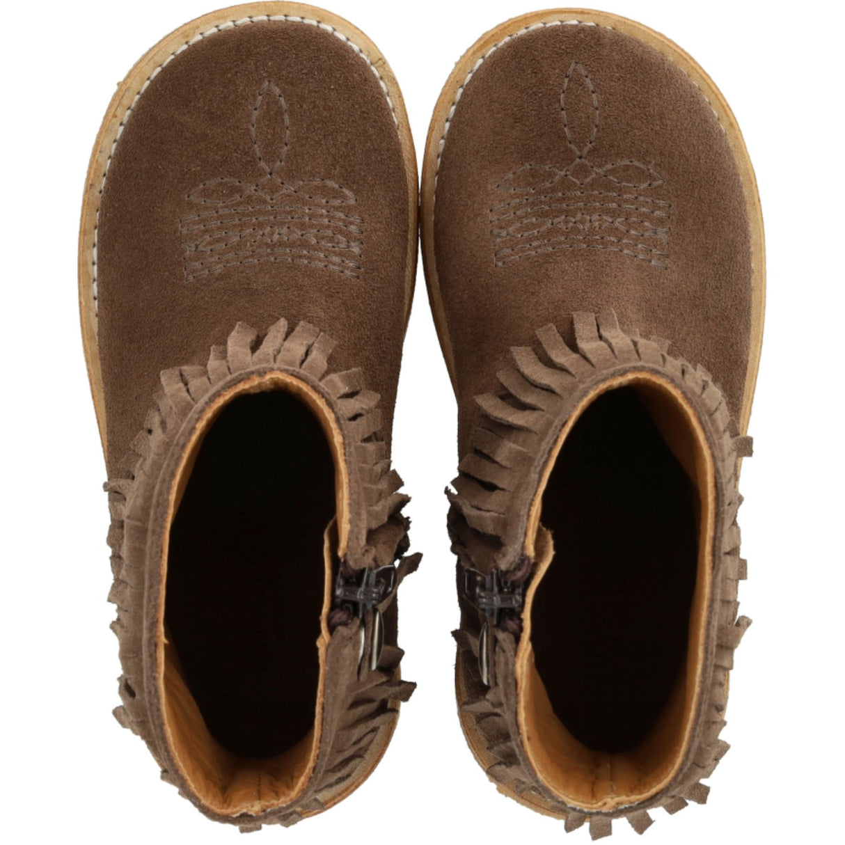 Angulus Dark Taupe Fringed Cowboy Känga med Broderi