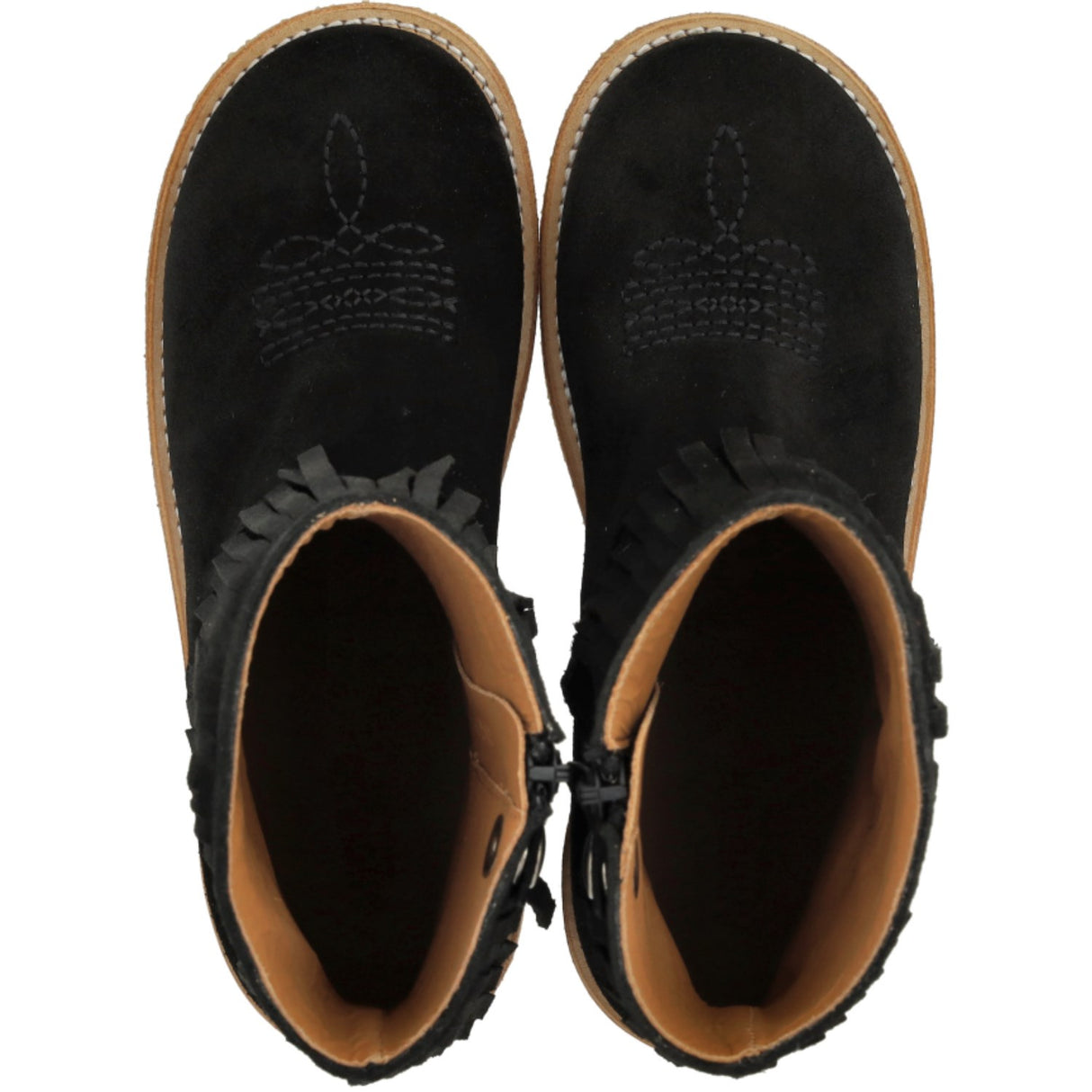 Angulus Black Fringed Cowboy Boot med Broderi