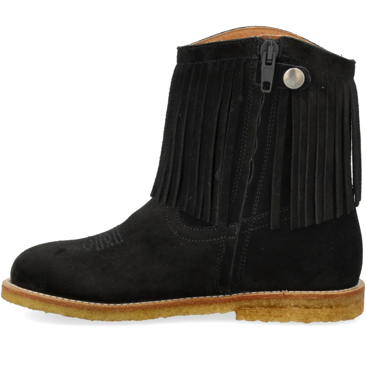 Angulus Black Fringed Cowboy Boot med Broderi