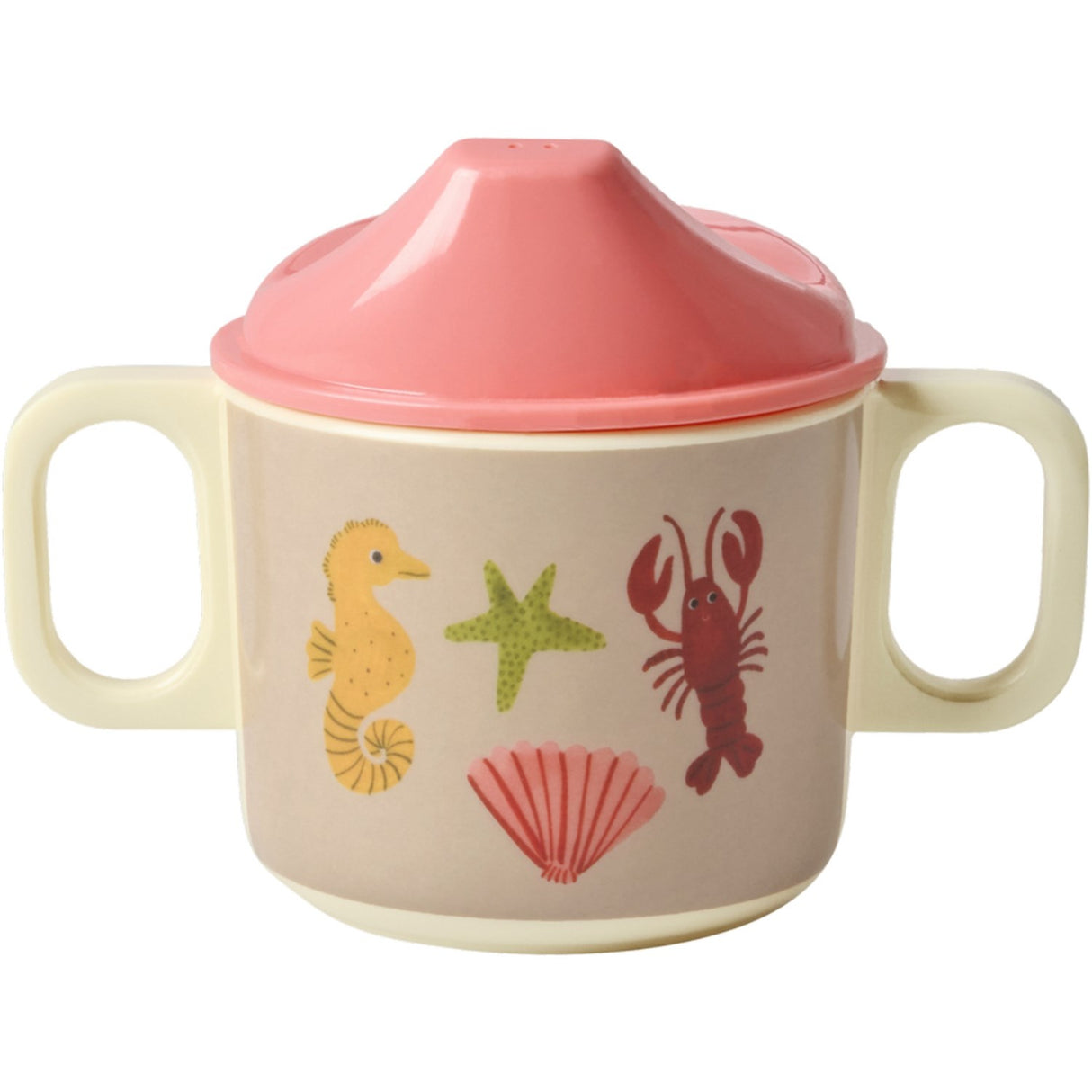 Rice Coral Ocean Print Melamine 2 Handle Baby Kopp With Lid 250 Ml