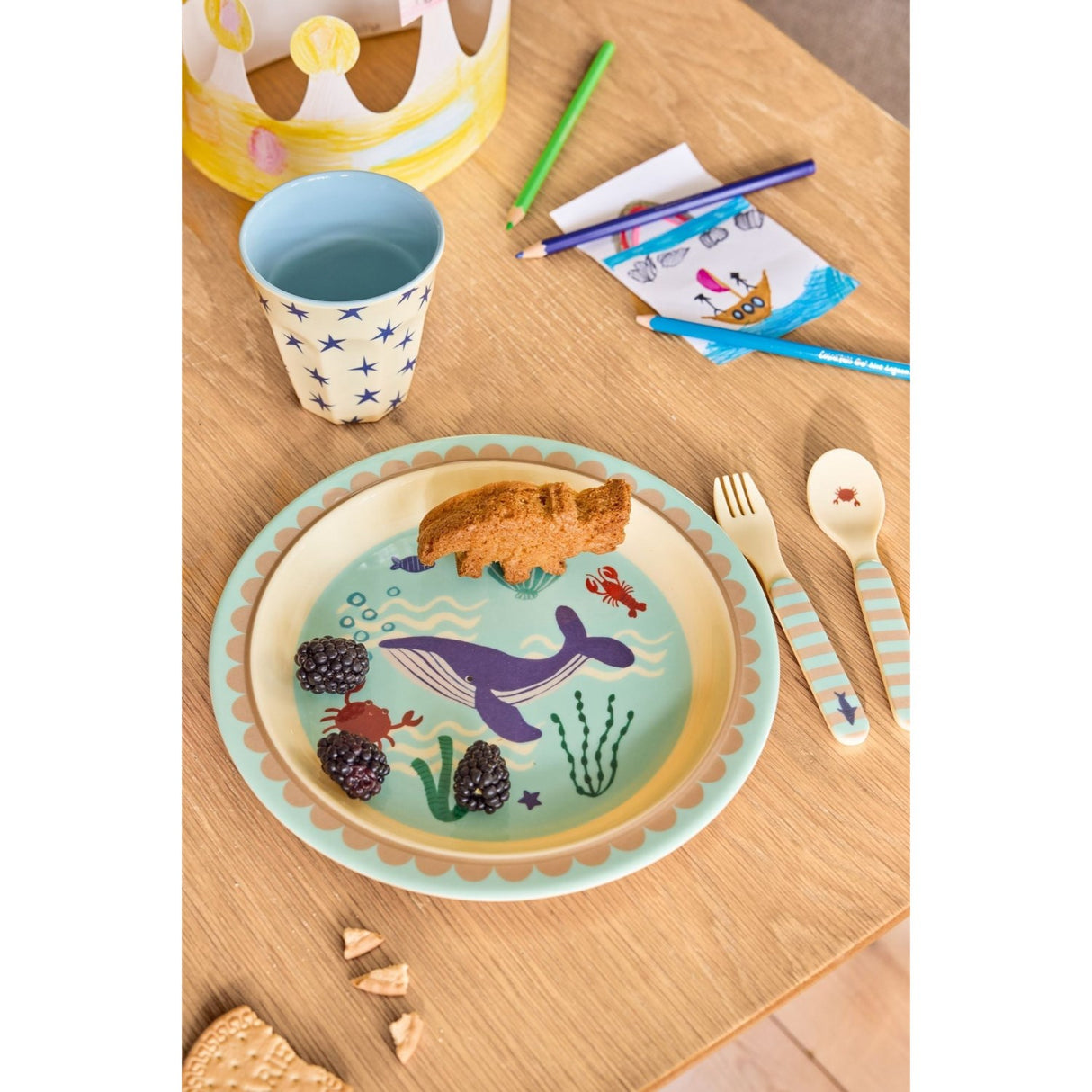 Rice Blue Ocean Print Melamine Kids Lunch Tallrik