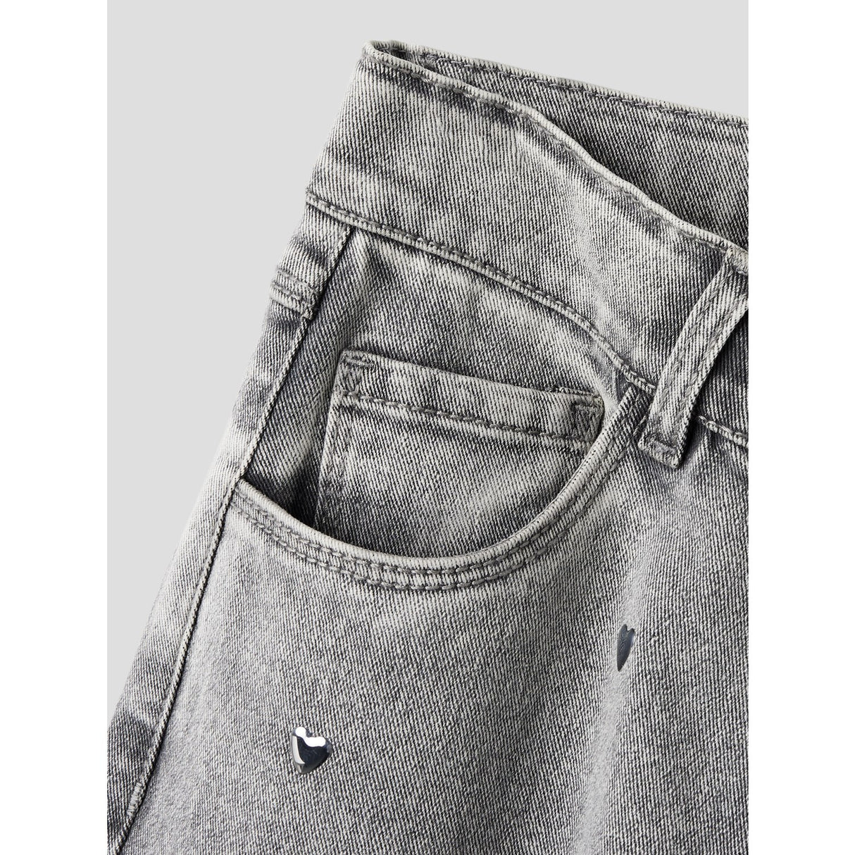 Name It Light Grey Denim Heart Studs Nkfrose Wide Jeans 5503-Ya N