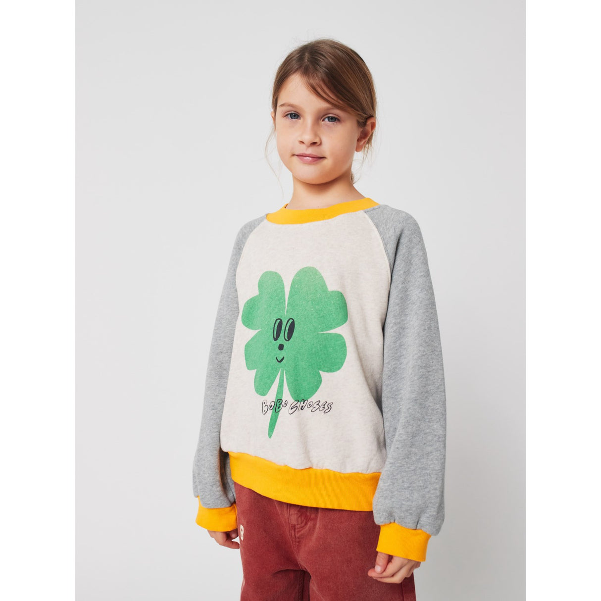 Bobo Choses Heather Grey Lucky Clover Ranglan Sweatshirt