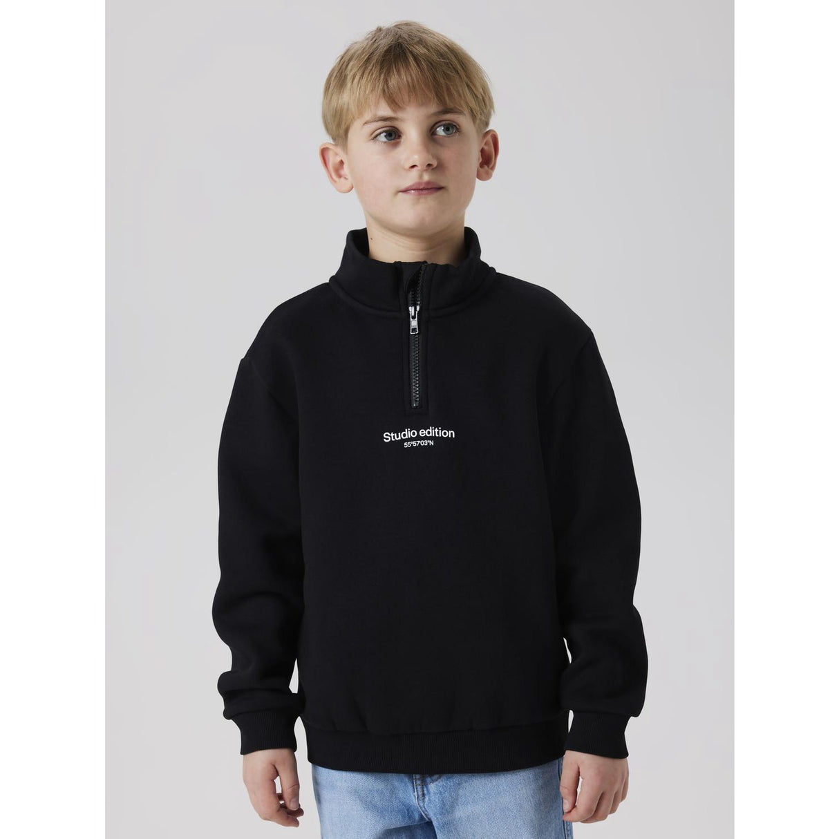Name It Black W. White Print Nkmbrody Ls Nreg Sweat Zip Bru Noos