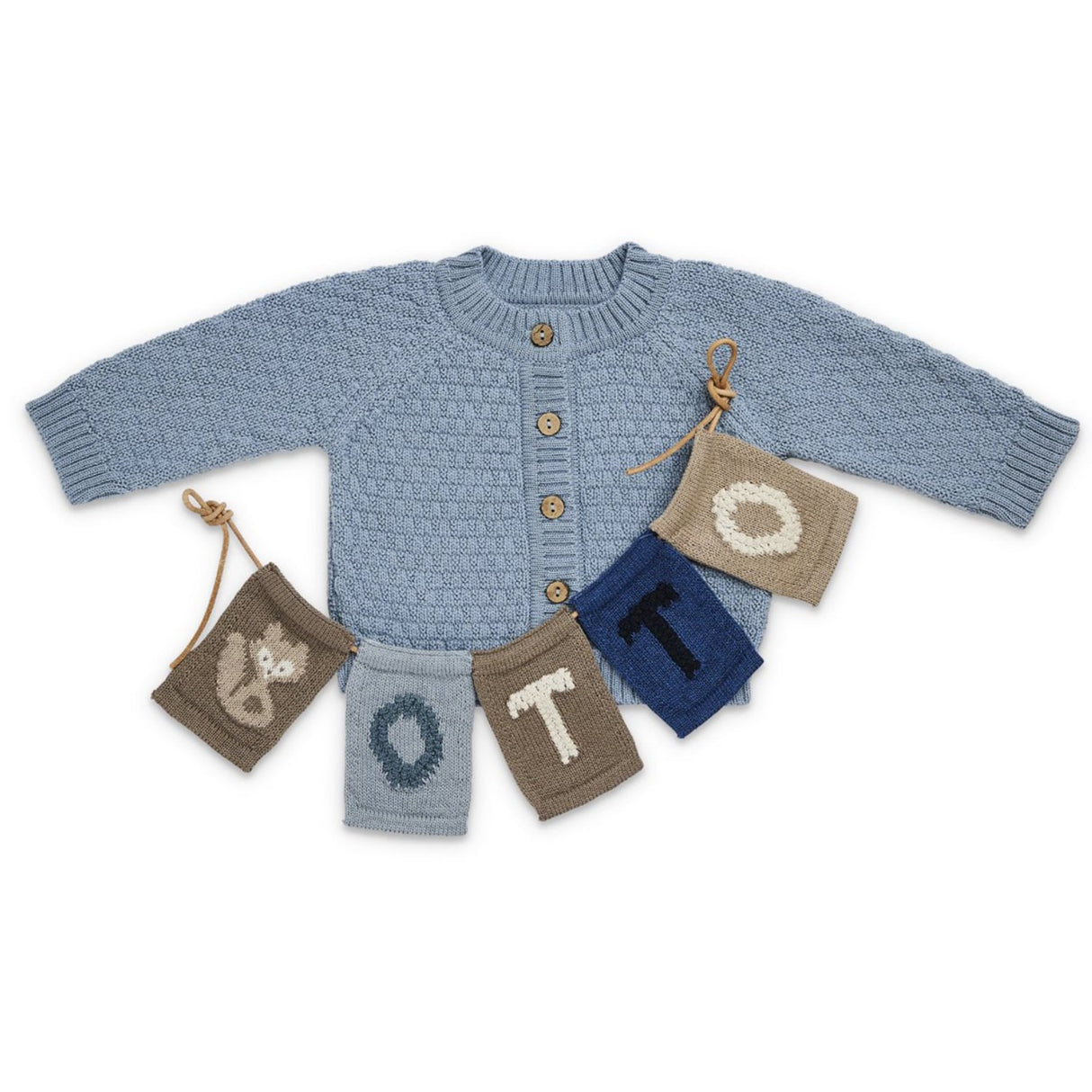 Smallstuff Blue Cardigan Square Stickad Merino Ull