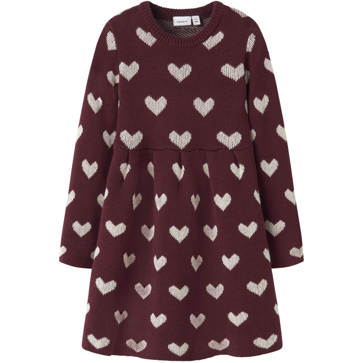 Name It Burgundy Peyote Heart Nmfoana Ls Stickad Klänning