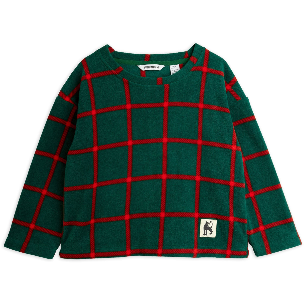 Mini Rodini Green Plaid AOP Fleece Ls Topp