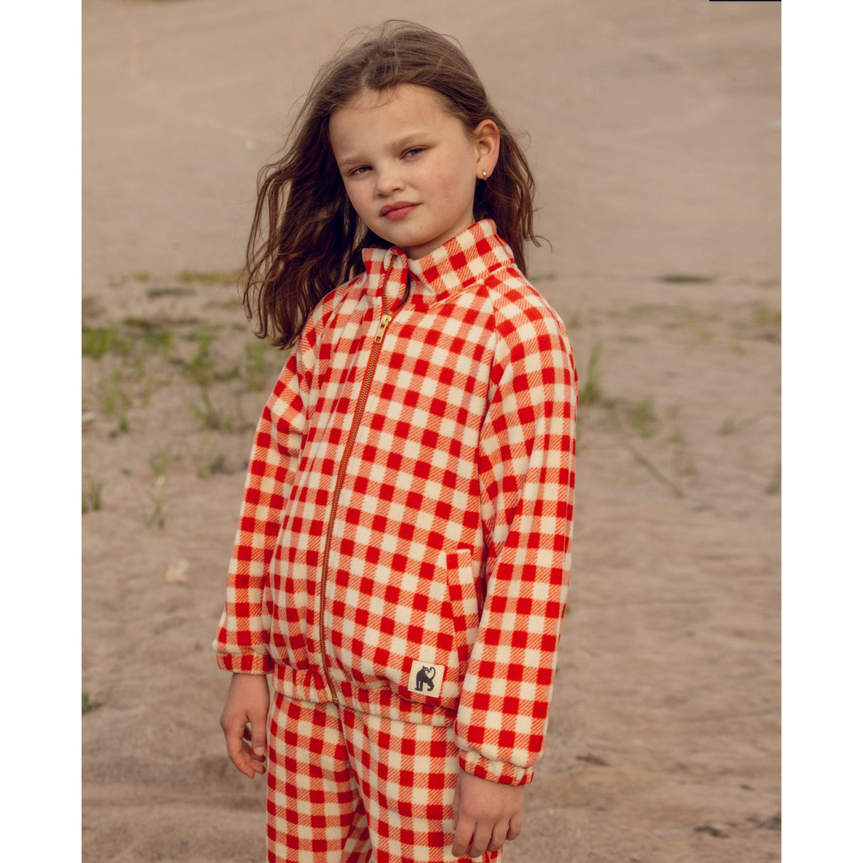 Mini Rodini Red Gingham AOP Fleece Jacka