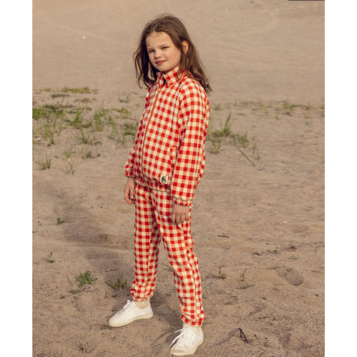Mini Rodini Red Gingham AOP Fleece Jacka
