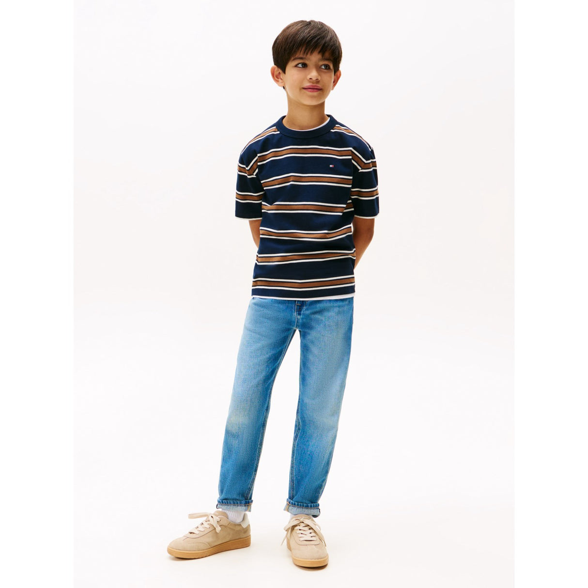 Tommy Hilfiger Navy Multi Stripe Bomull Stripe Tee Ss