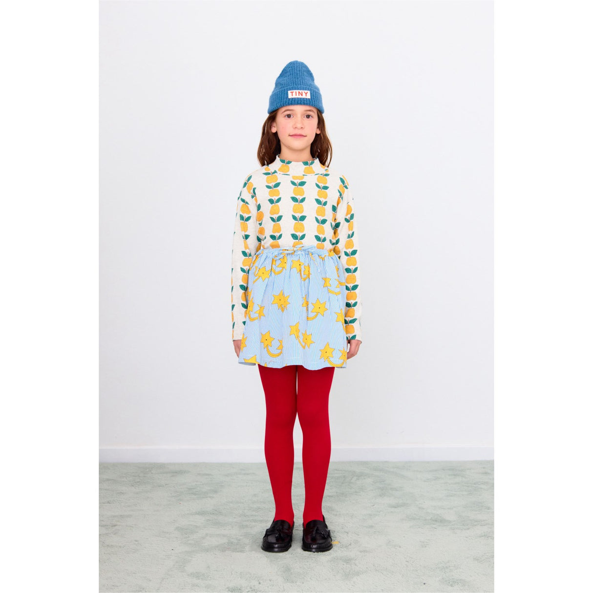 TinyCottons Light Cream Heather Apples Rib Mockneck