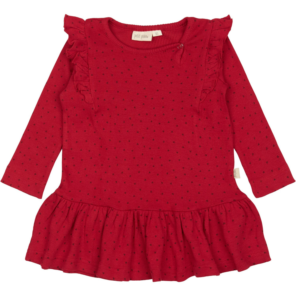 Petit Piao Jet Red/Biking Red Klänning L/S Frill Modal Heart