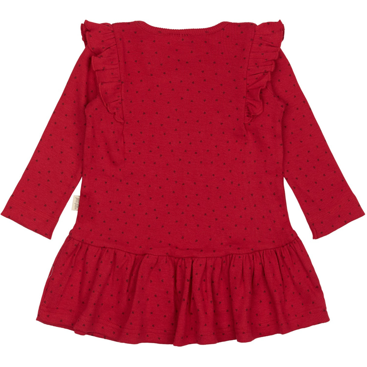 Petit Piao Jet Red/Biking Red Klänning L/S Frill Modal Heart
