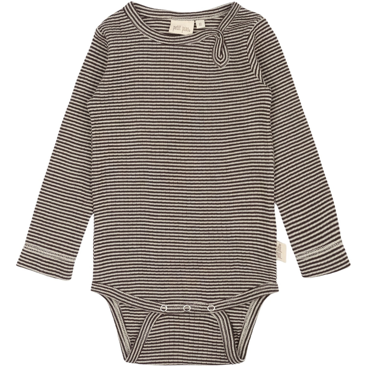 Petit Piao Coffee Bean/Dark Off White PPDante Body L/S Merino Ull Striped