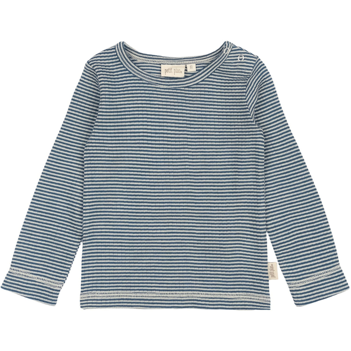 Petit Piao Ensign Blue/dark Off White PPDante T-Shirt L/S Meriono Ull Striped