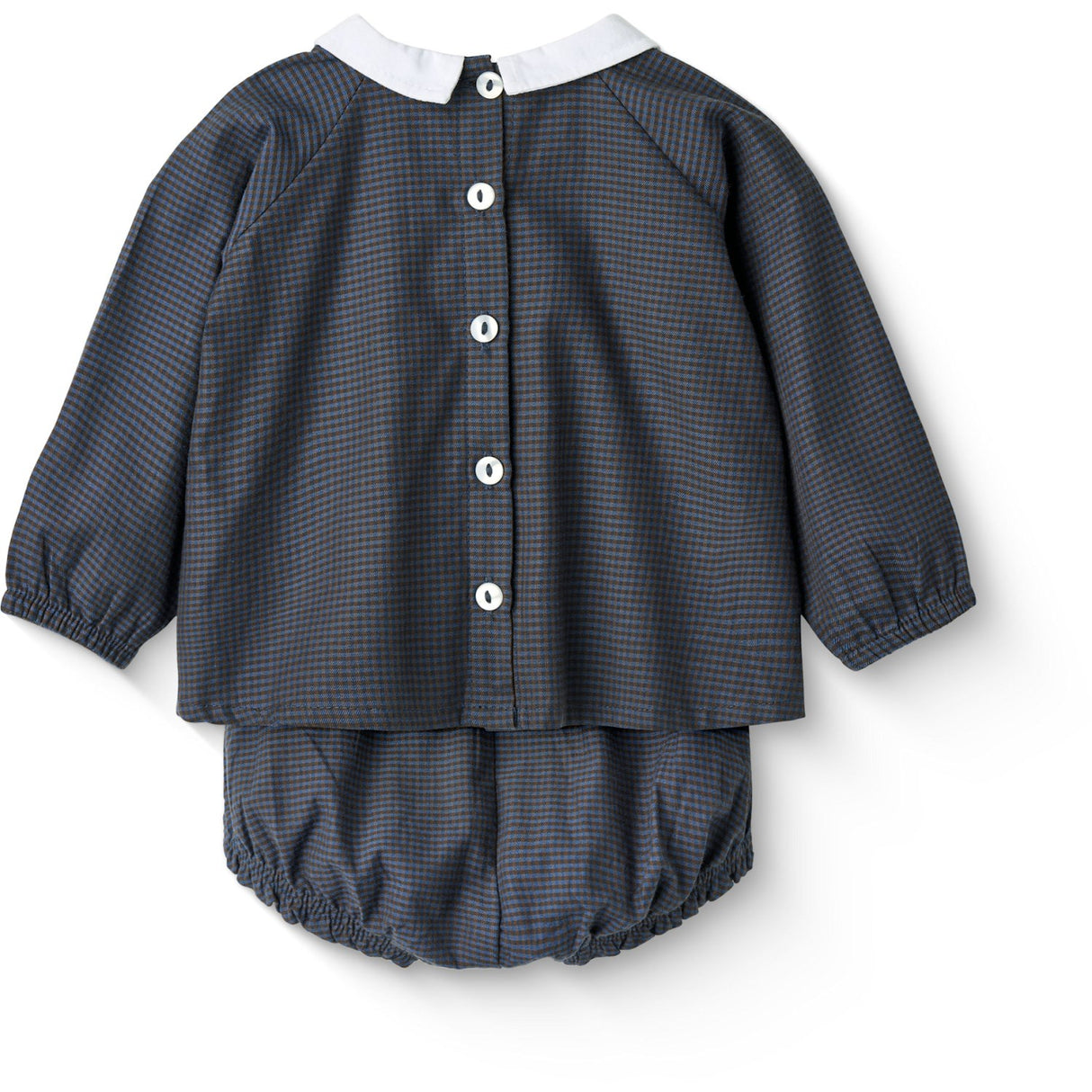 COPENHAGEN COLORS Brown/Blue Check Comb. Checkered Baby-Set W. Blus Och Bloomer