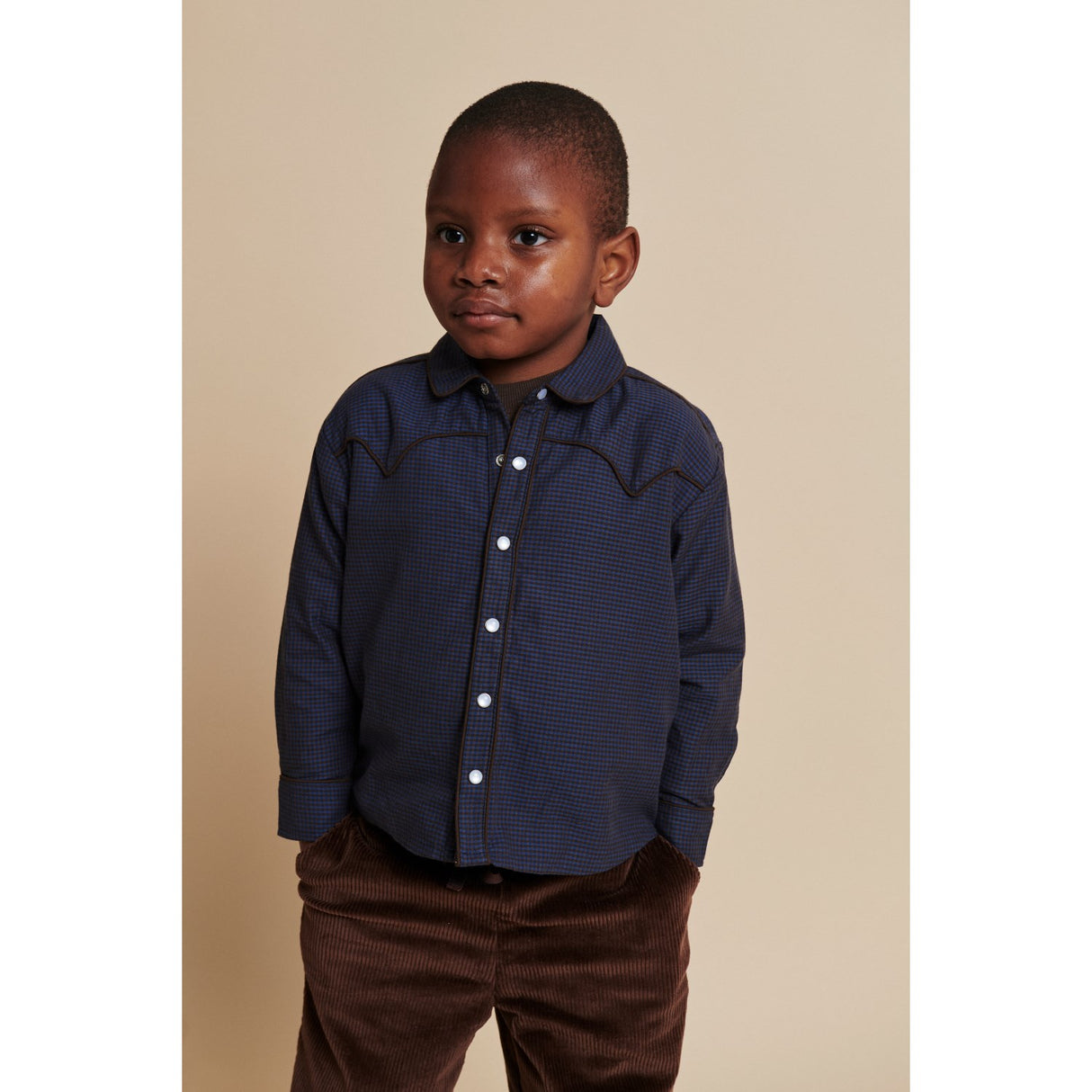 COPENHAGEN COLORS Brown/Blue Check Comb. Checkered Cowboy Skjorta