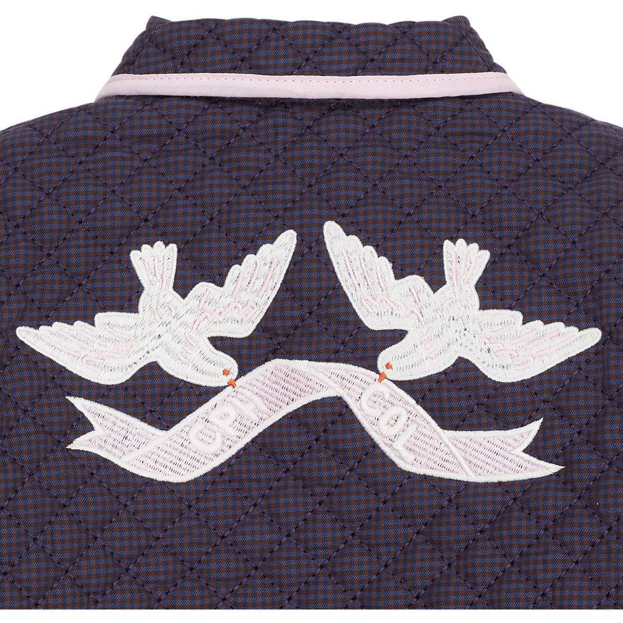 COPENHAGEN COLORS Brown/Blue Check Comb. Checkered Quiltad Jacka W. Embroidery