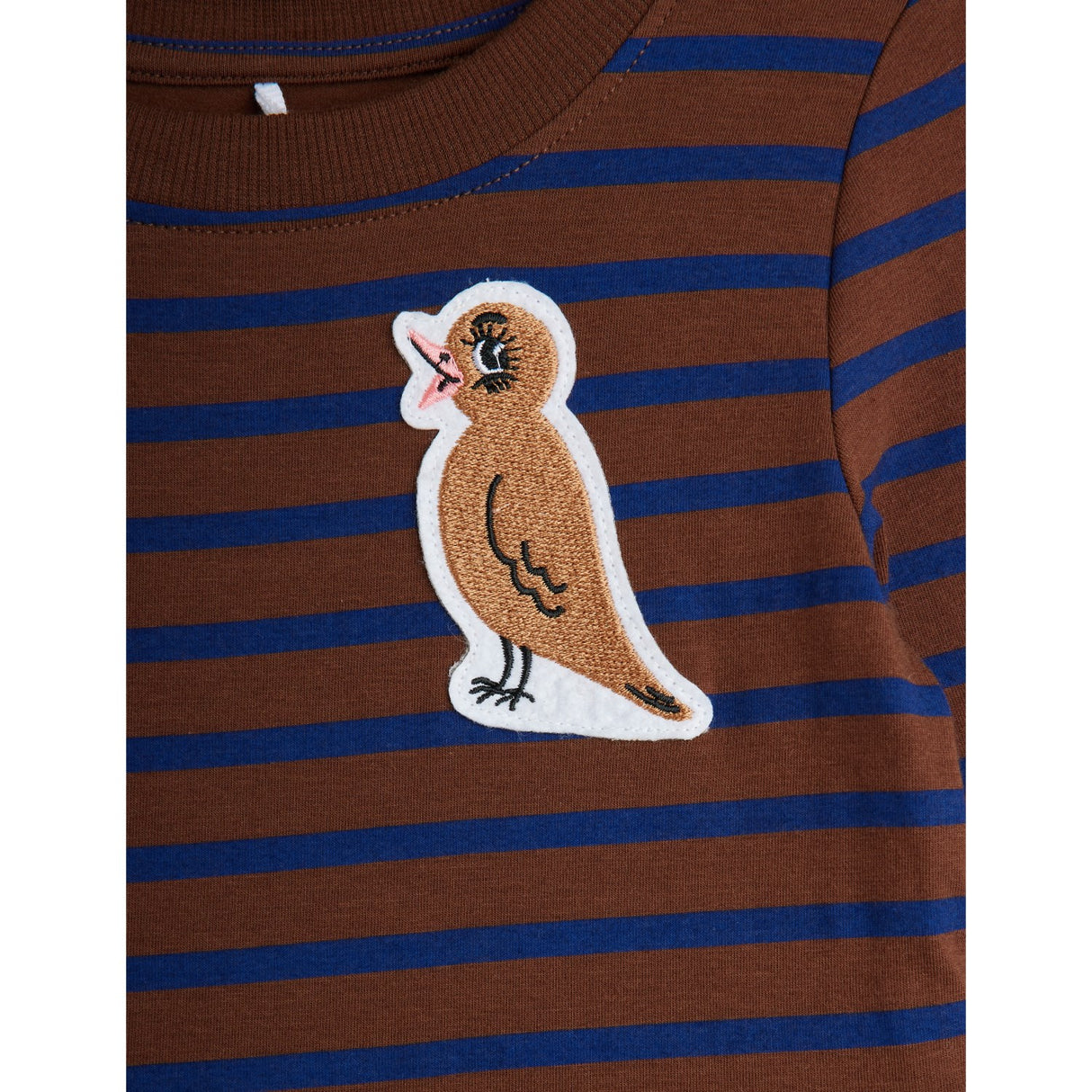 Mini Rodini Brown Stripe Bird Patch Ls Klänning