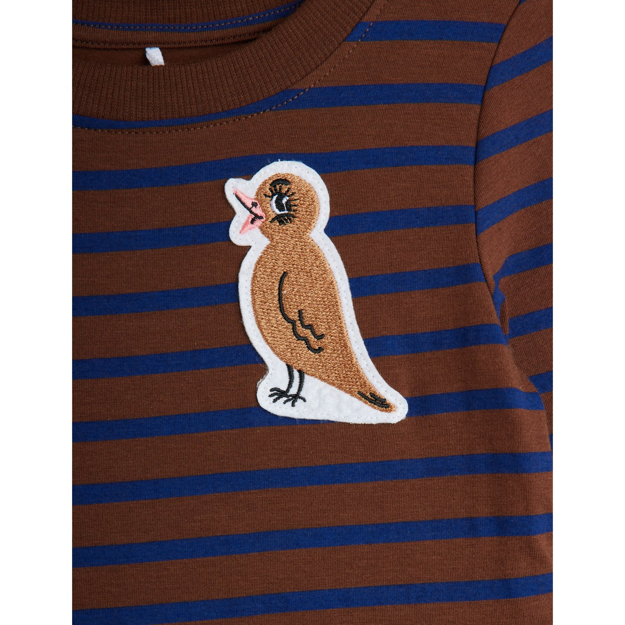 Mini Rodini Brown Stripe Bird Patch Ls Klänning