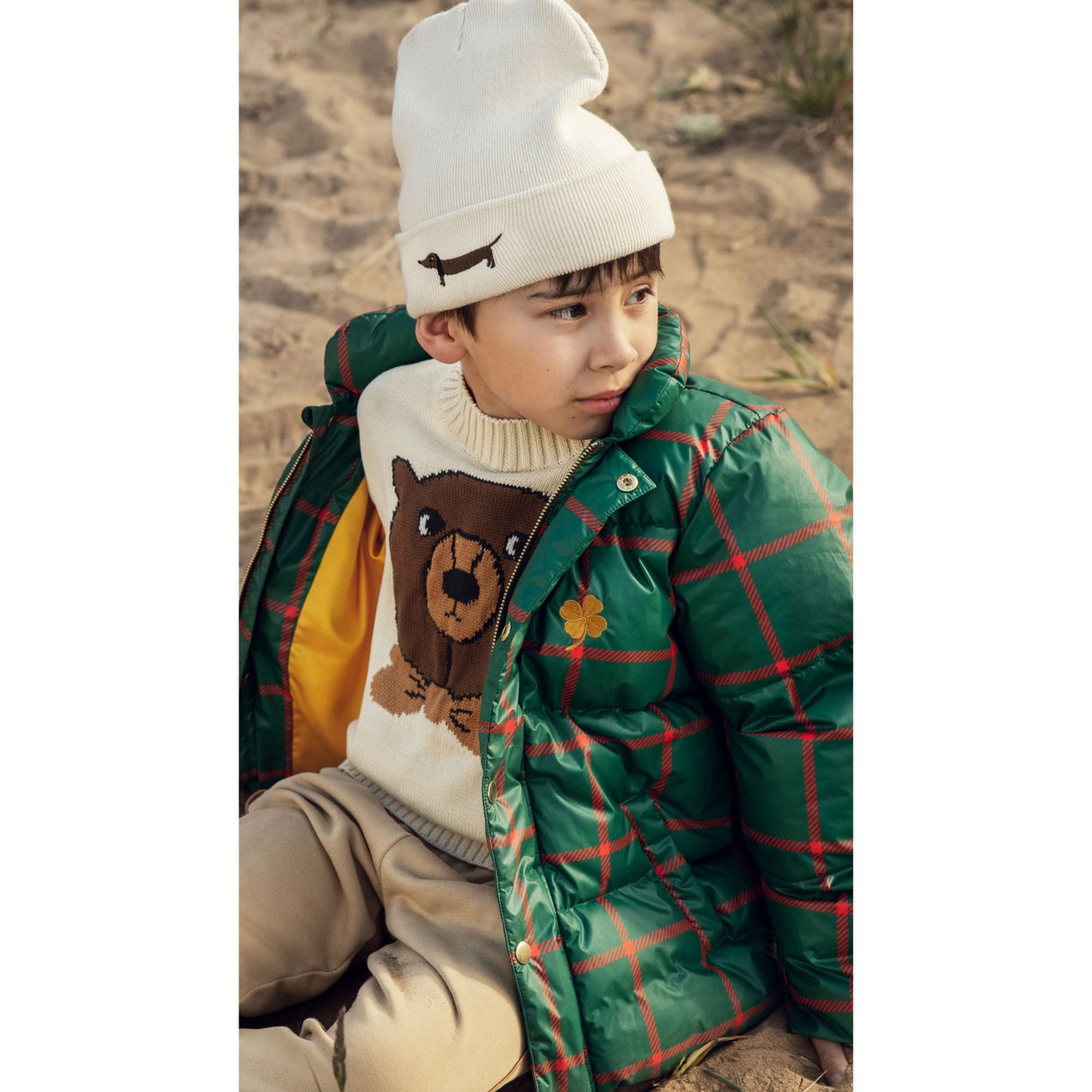 Mini Rodini Off-white Björn Intarsia Stickad Sweater