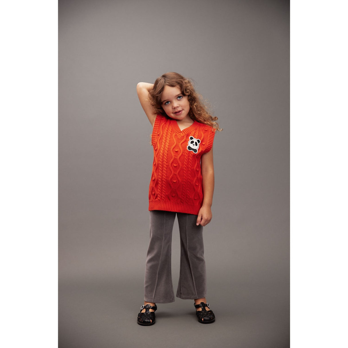 Mini Rodini Red Panda Patch Cable Stickad V-Neck Slipover