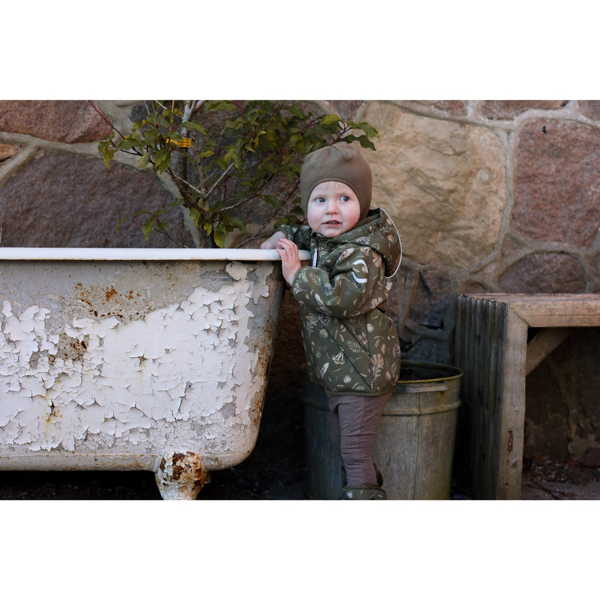 Mikk-Line Burnt Olive Polyester Baby Jacka AOP