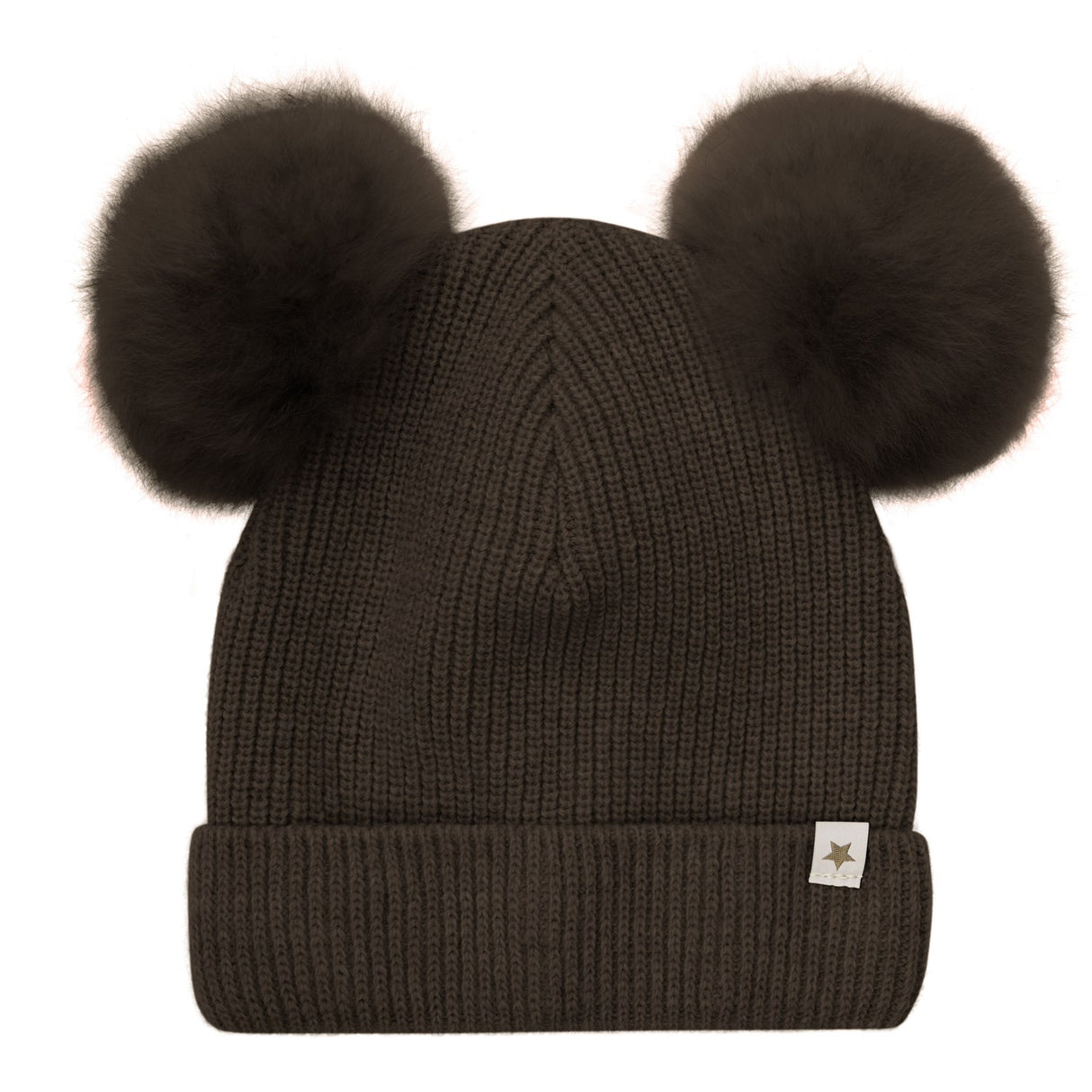 Huttelihut Dark Brown Melange Mössa Stickad Alpaca Pompoms