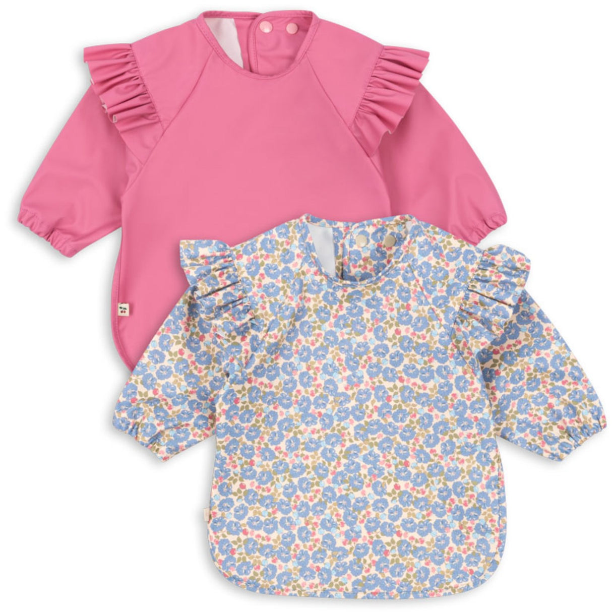 Konges Sløjd Fleur Rosier/Chateau Rose 2 Pack Dinner Haklapp Med Ärmar Och Frill