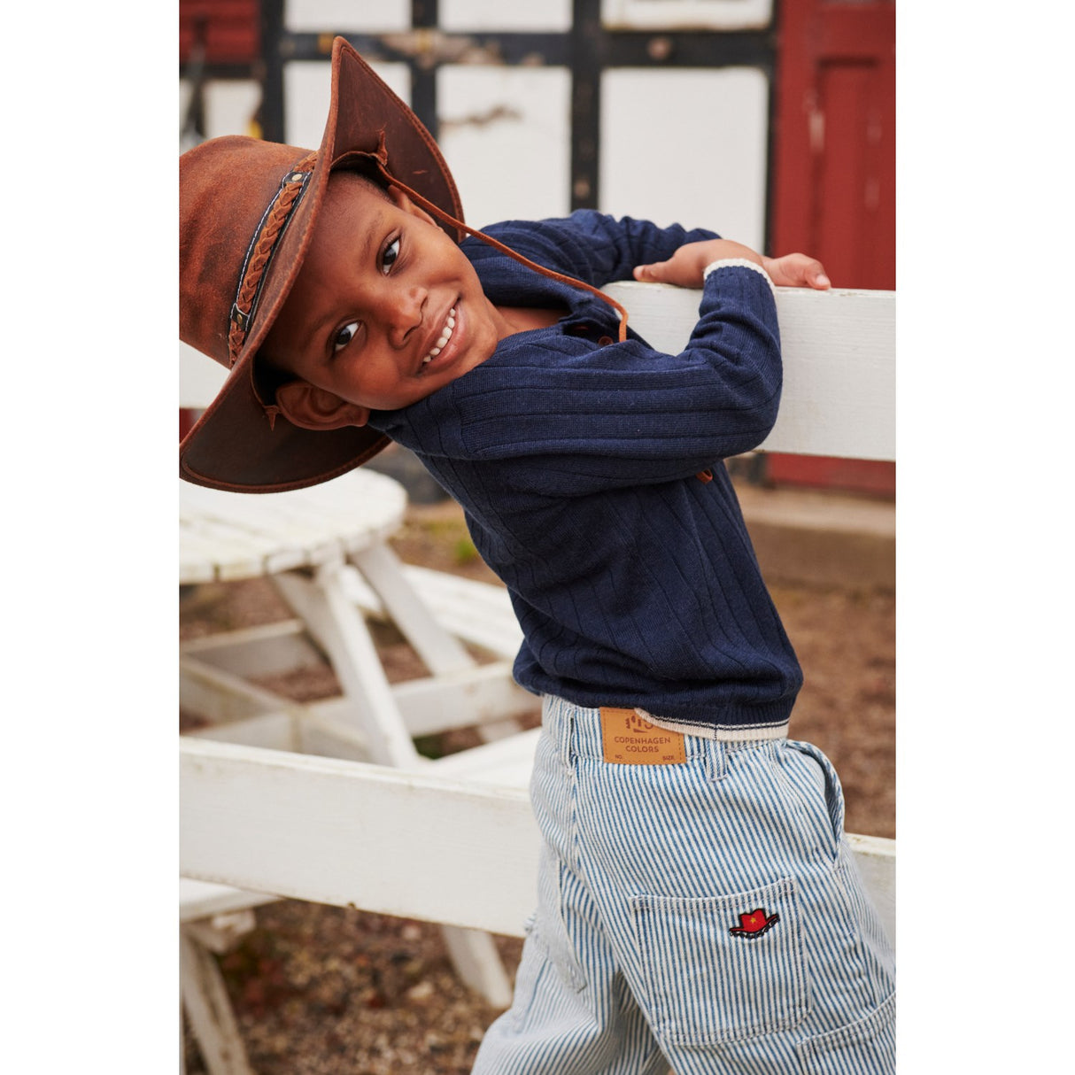 COPENHAGEN COLORS Denim Blue Stripe Y/D Stripe Twill Cargo Byxor W. Adj. Waist