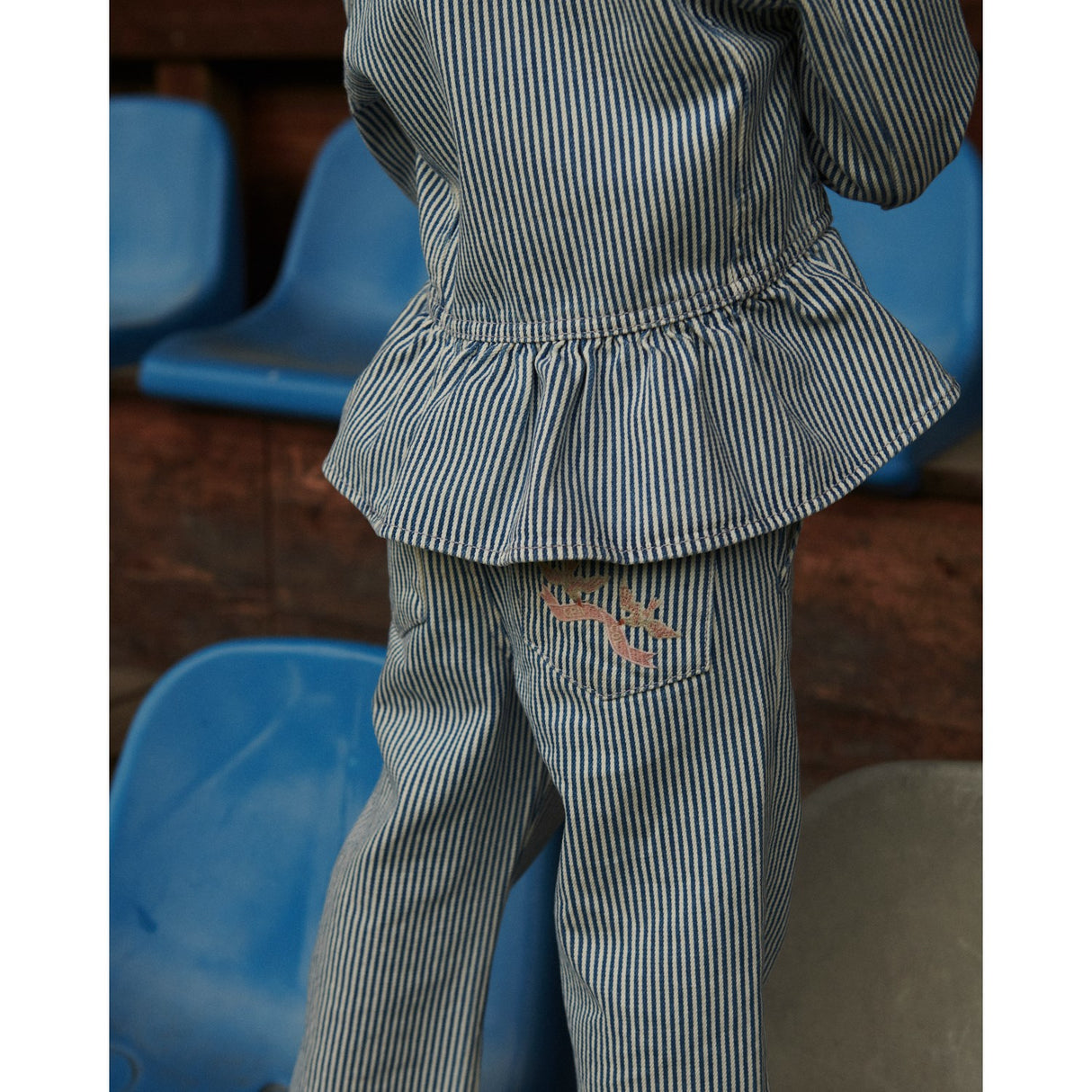 COPENHAGEN COLORS Denim Blue Stripe Y/D Twill Pant W. Wide Leg Och Embroidery