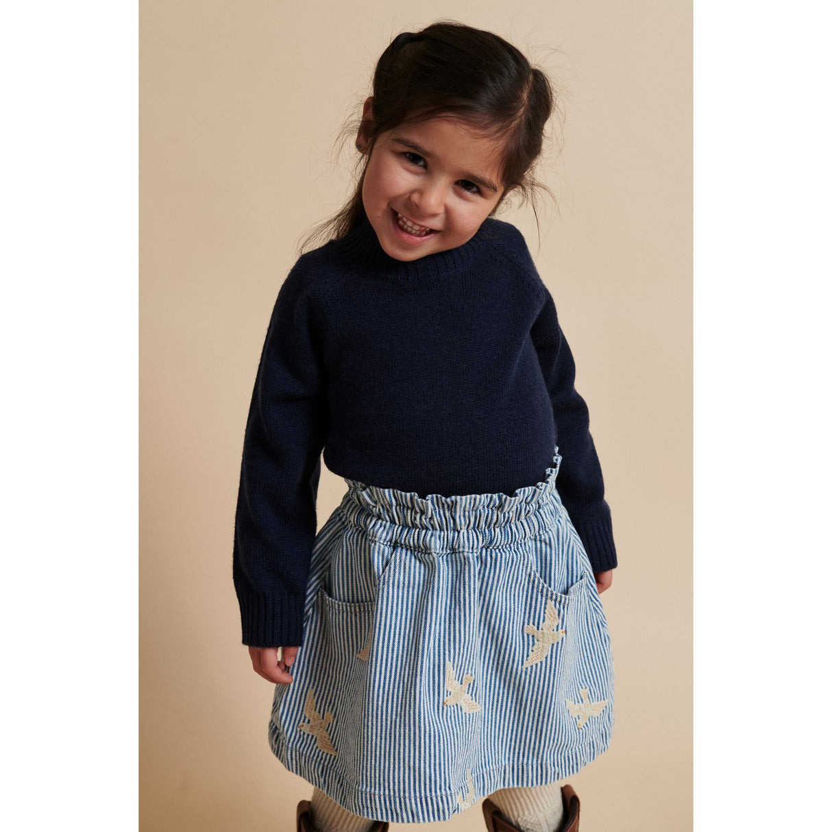 COPENHAGEN COLORS Denim Blue Stripe Y/D Twill Kjol W. Embroirdey