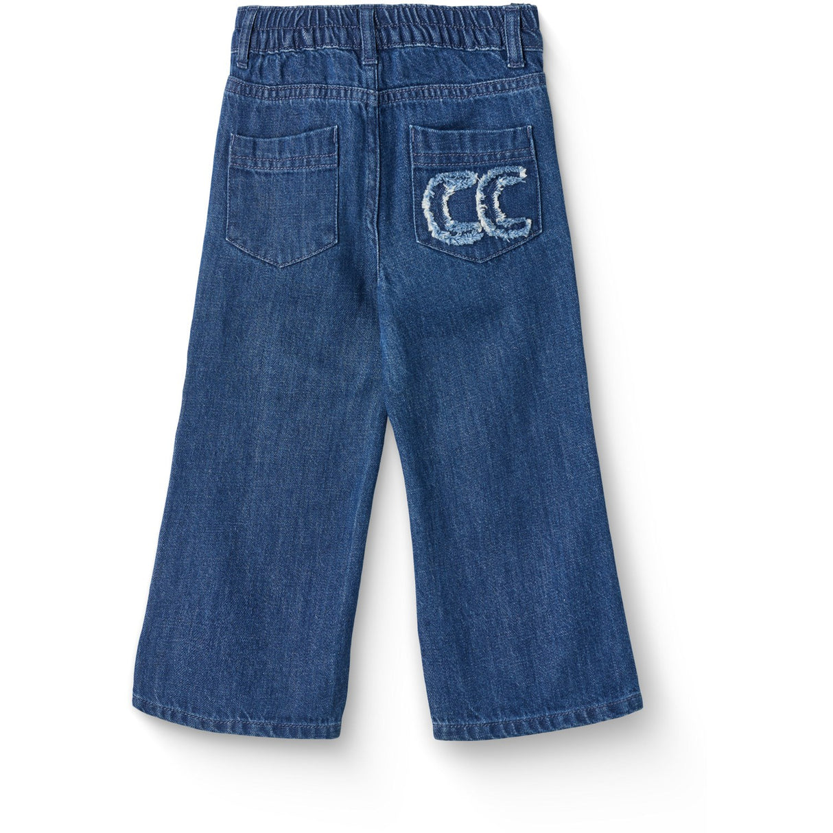 COPENHAGEN COLORS Dark Indigo Blue Washed Organic Denim Byxor W. Pocket Embroidery & Wide Leg