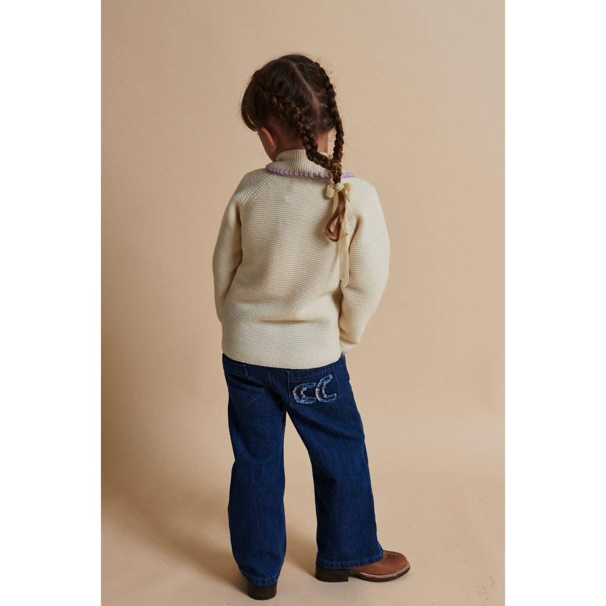 COPENHAGEN COLORS Dark Indigo Blue Washed Organic Denim Byxor W. Pocket Embroidery & Wide Leg