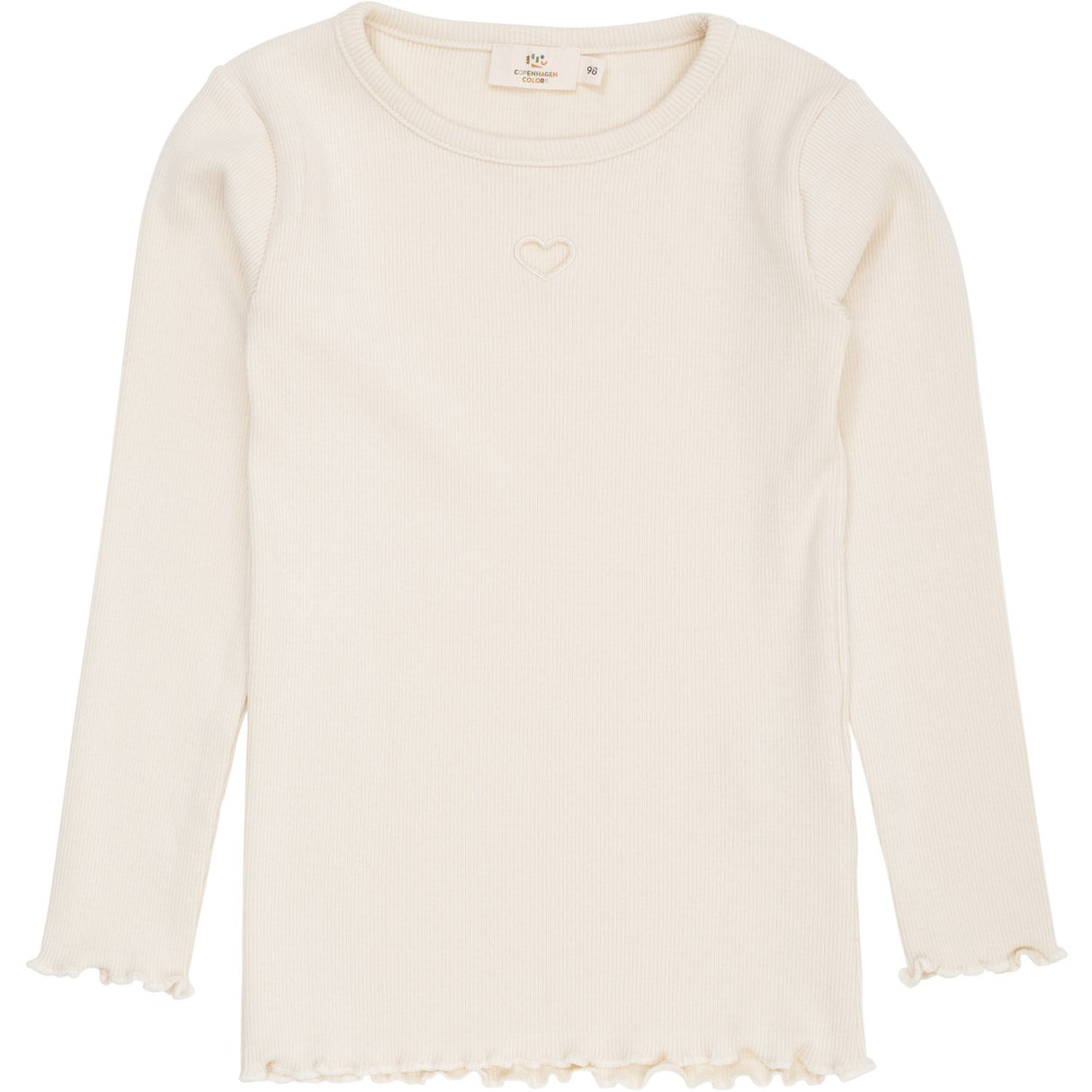COPENHAGEN COLORS Cream Modal Rib Ls Tee W. Heart Hole Pattern