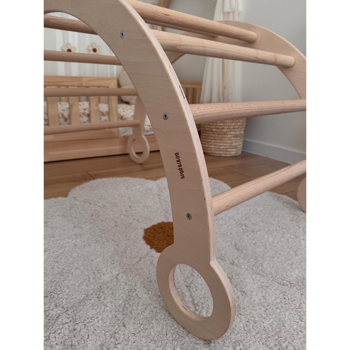 Woobiboo Natural Montessori Rocker Med Beige Madras Och Slide-Climber L