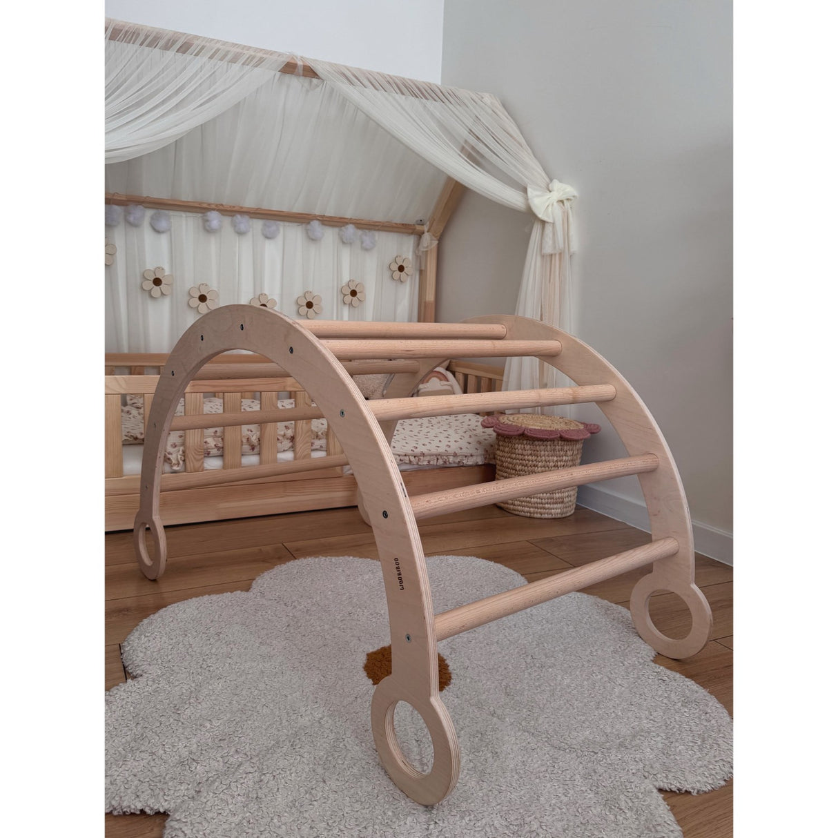Woobiboo Natural Montessori Rocker Med Beige Madras Och Slide-Climber L
