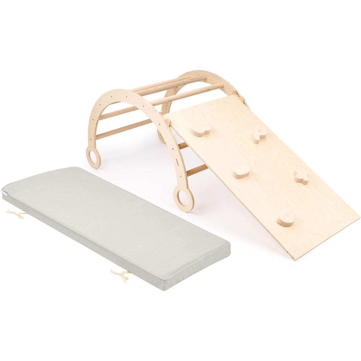 Woobiboo Natural Montessori Rocker Med Gray Madras Och Slide-Climber L