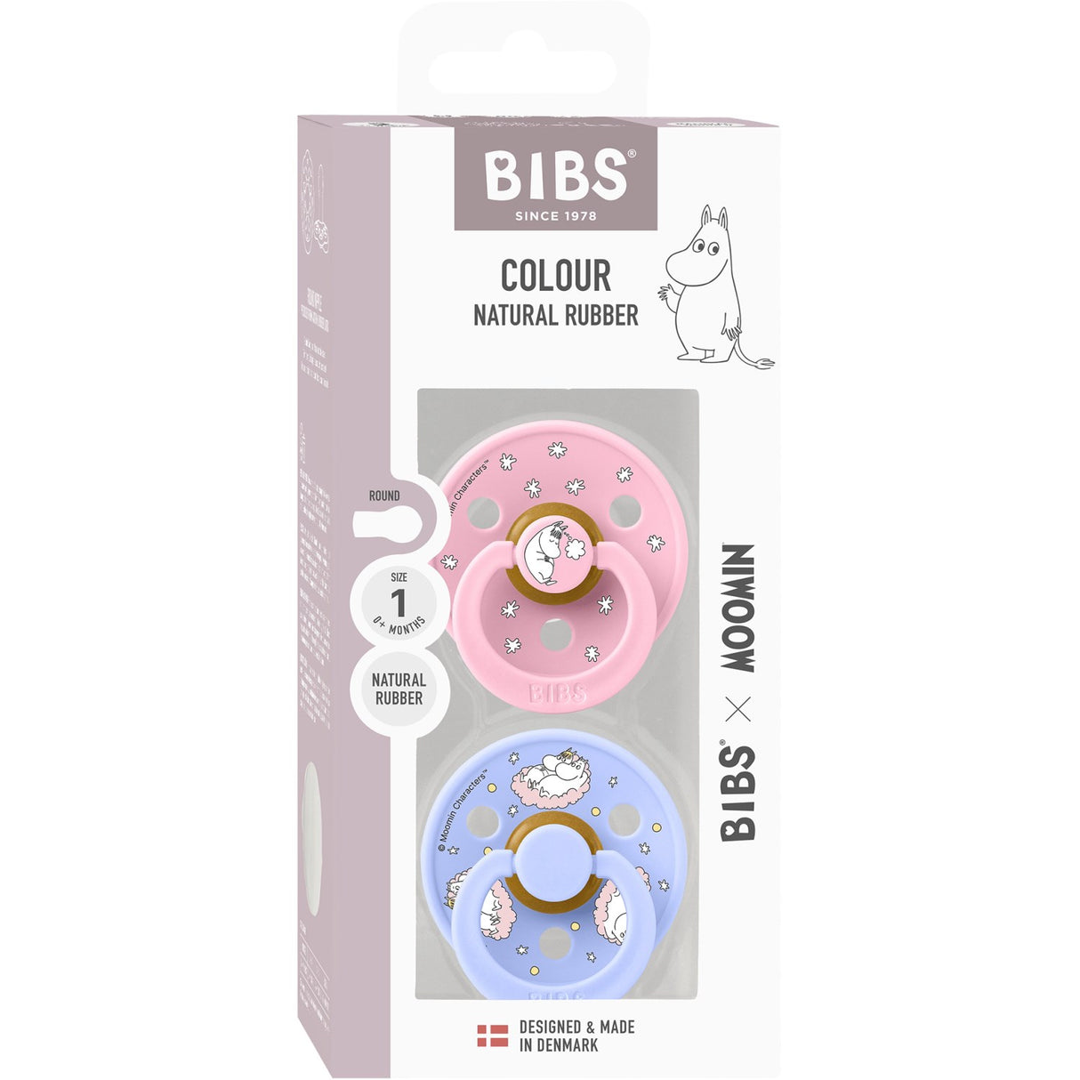 Bibs X Moomin Baby Pink Mix Napp Colour 2-Pack Dreaming Latex