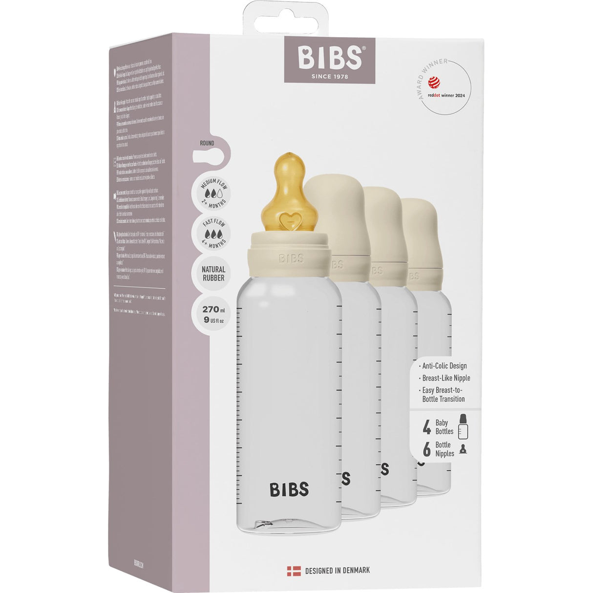 Bibs Ivory Baby Flaska Round Latex 4-Pack