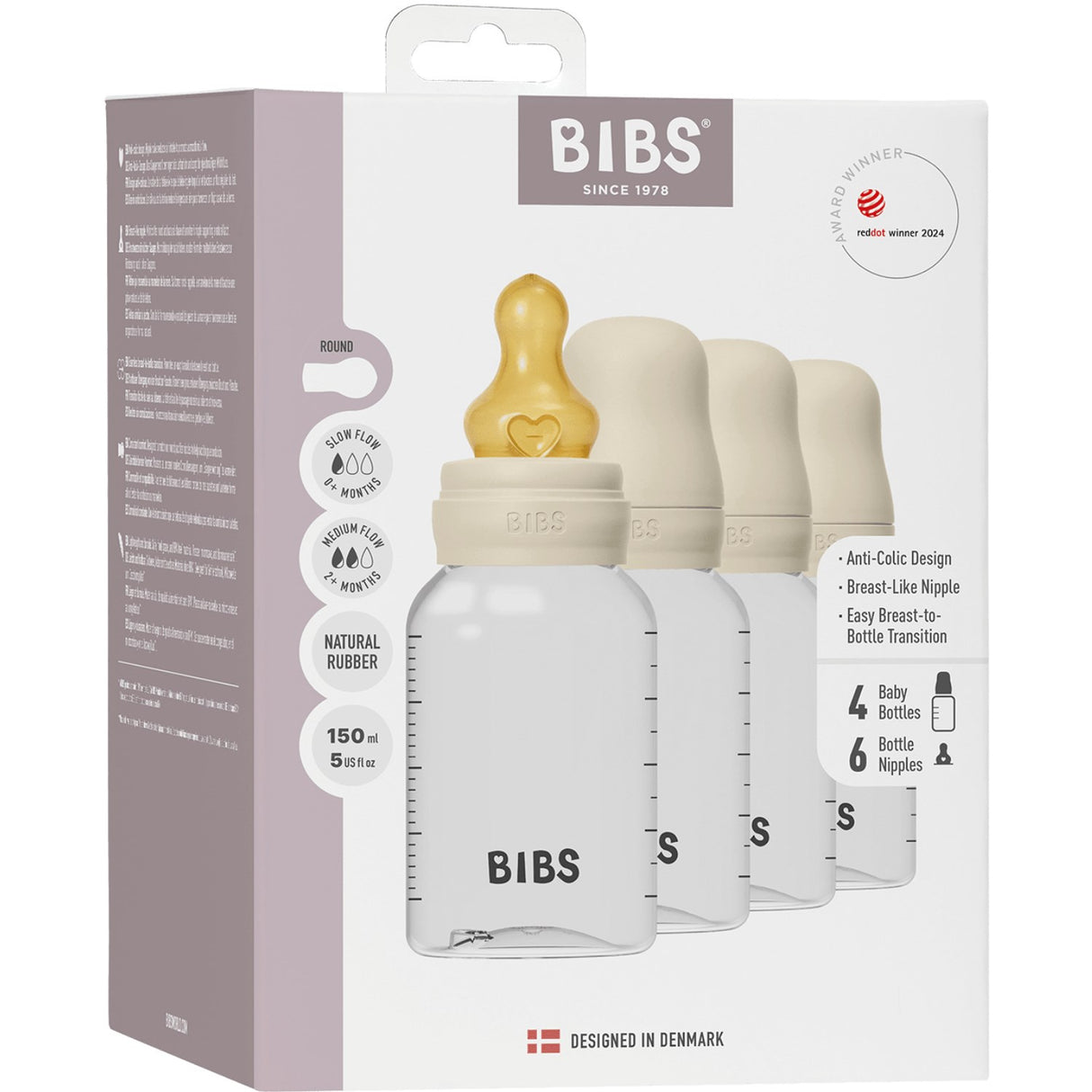 Bibs Ivory Baby Flaska Round Latex 4-Pack