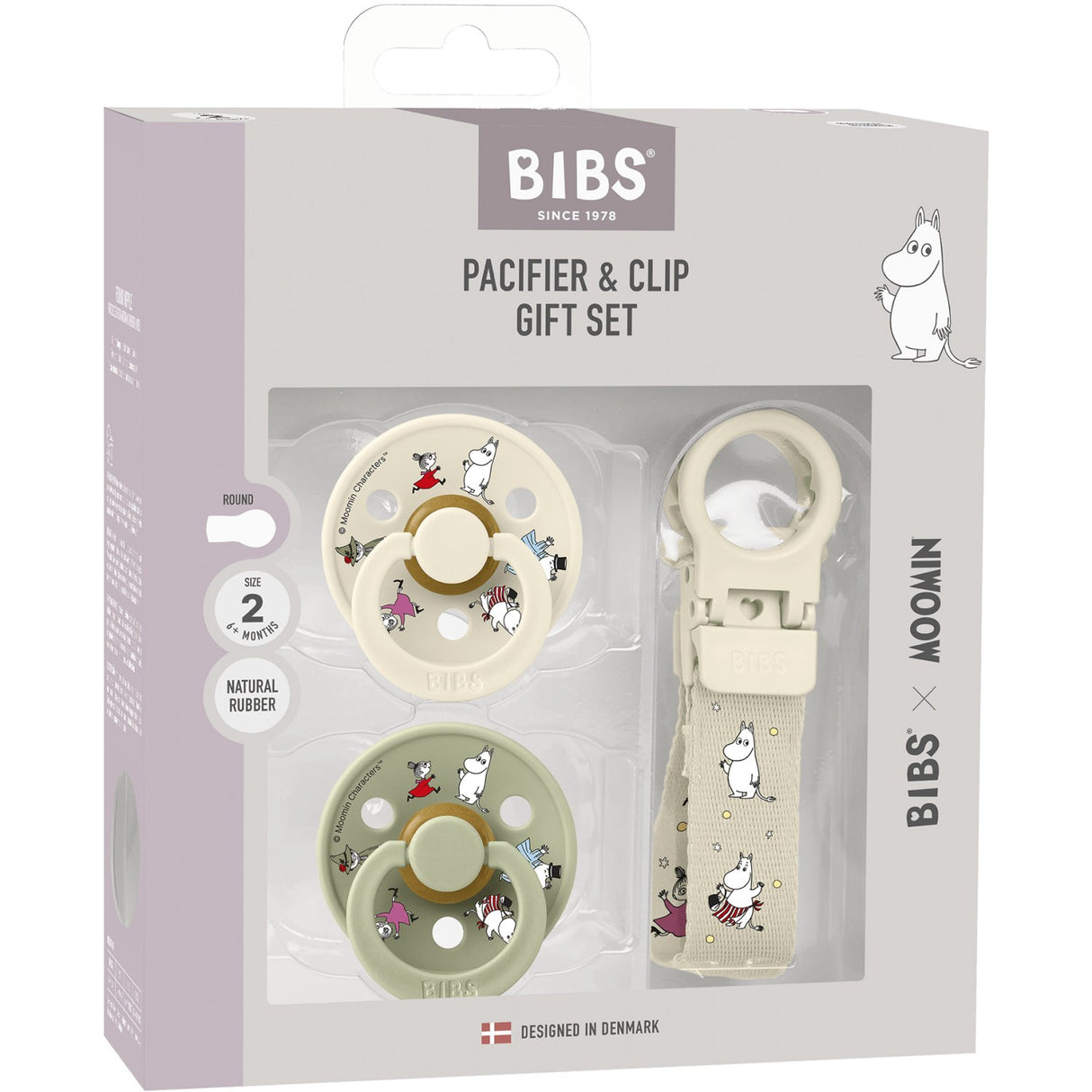 Bibs X Moomin Ivory/sage Colour Napp & Loop Clip Gift Sett Latex