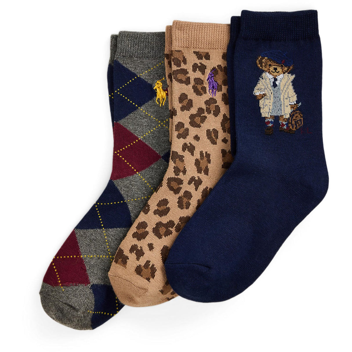 Polo Ralph Lauren Navy/Grey Heather/Tan Girl Crew Strumpo 3-Pack