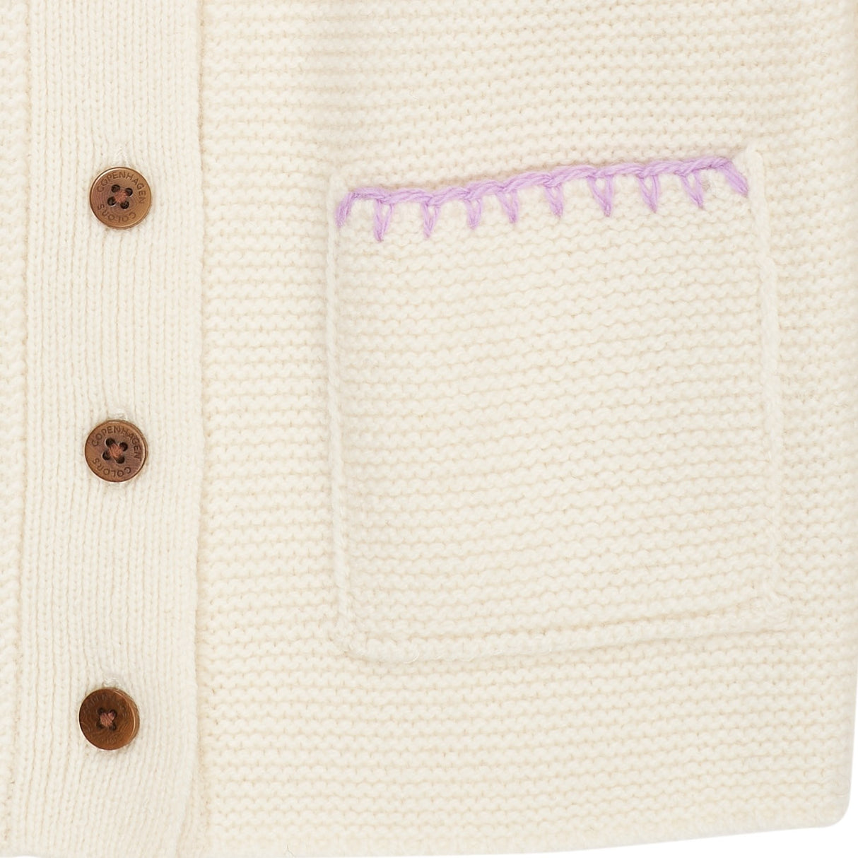 COPENHAGEN COLORS Cream/Lavender Comb Lambswool Cardigan W. Krage