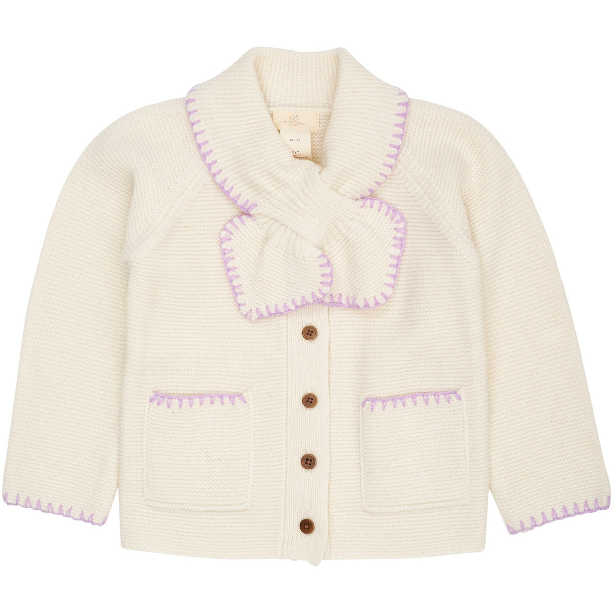 COPENHAGEN COLORS Cream/Lavender Comb Lambswool Cardigan W. Krage
