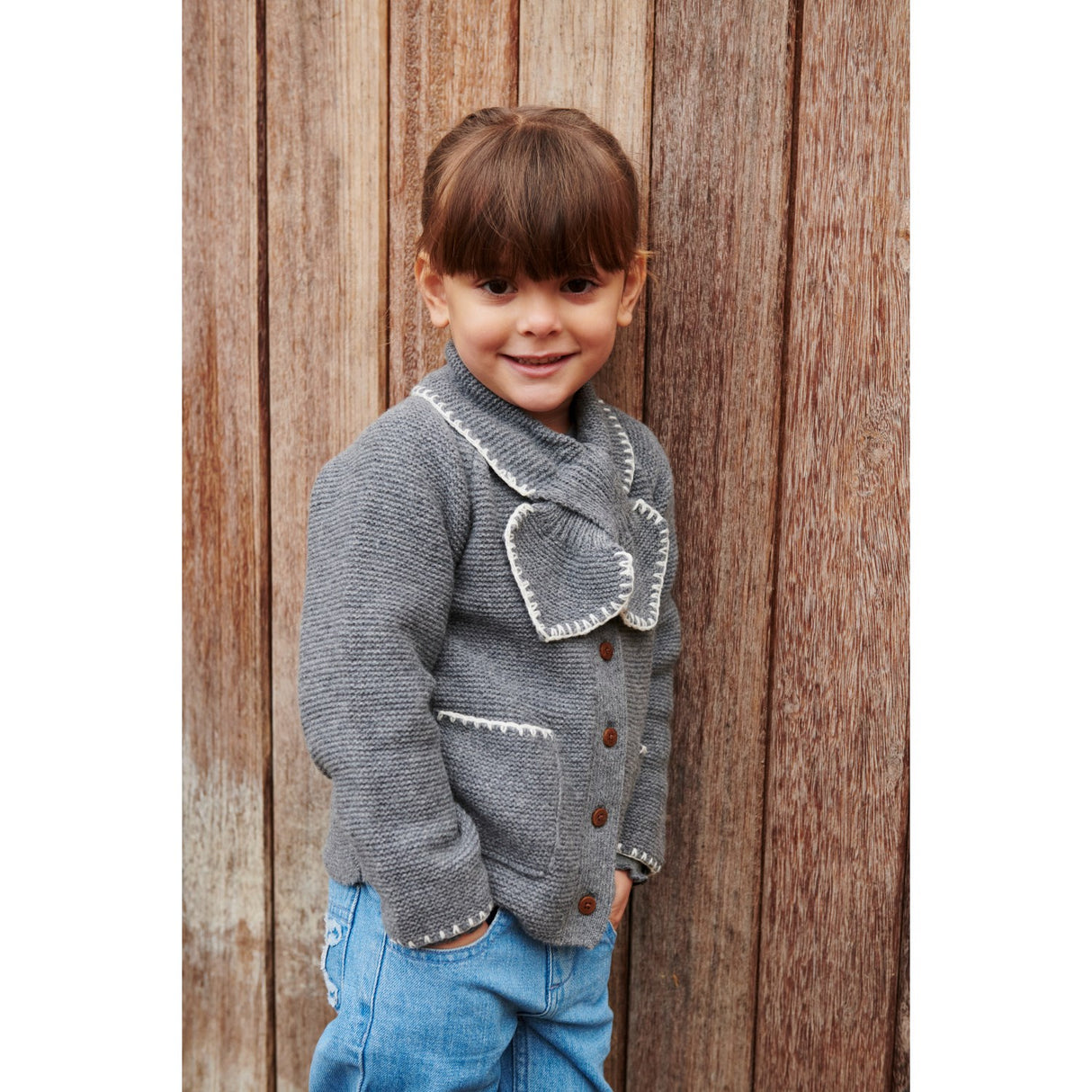 COPENHAGEN COLORS Dk Grey/Cream Comb. Lambswool Cardigan W. Krage