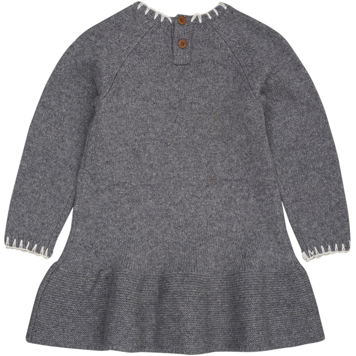 COPENHAGEN COLORS Dk Grey/Cream Comb. Lambswool Klänning W. Rosett